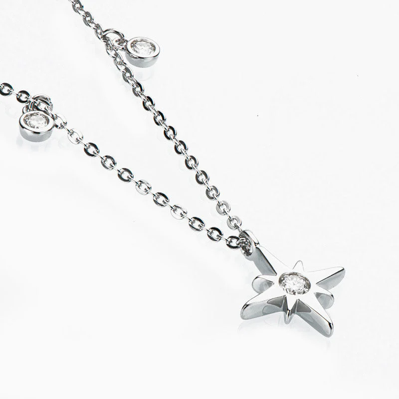 Round Rolo Chain Sterling Silver Moissanite Starburst Pendant NeckLace - Image 4