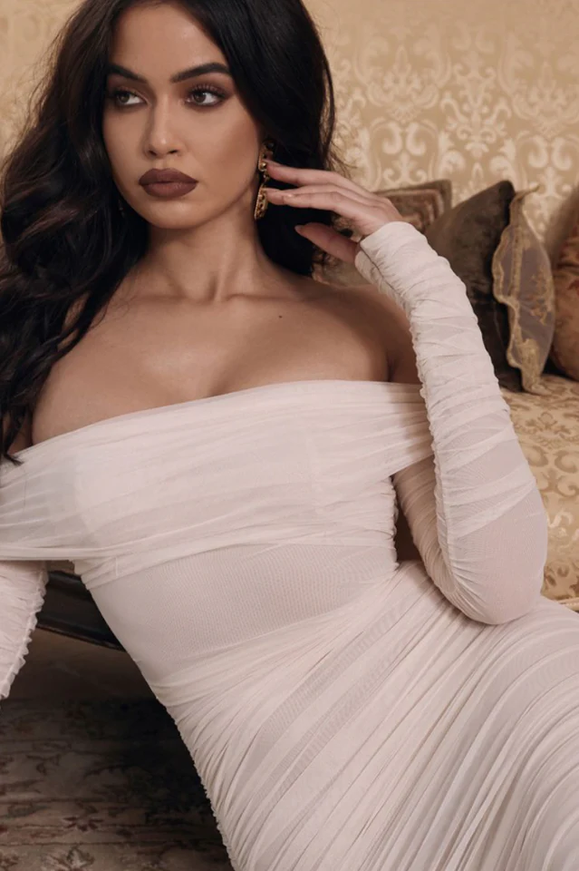 Ruched Off Shoulder Midi Dress - Image 3