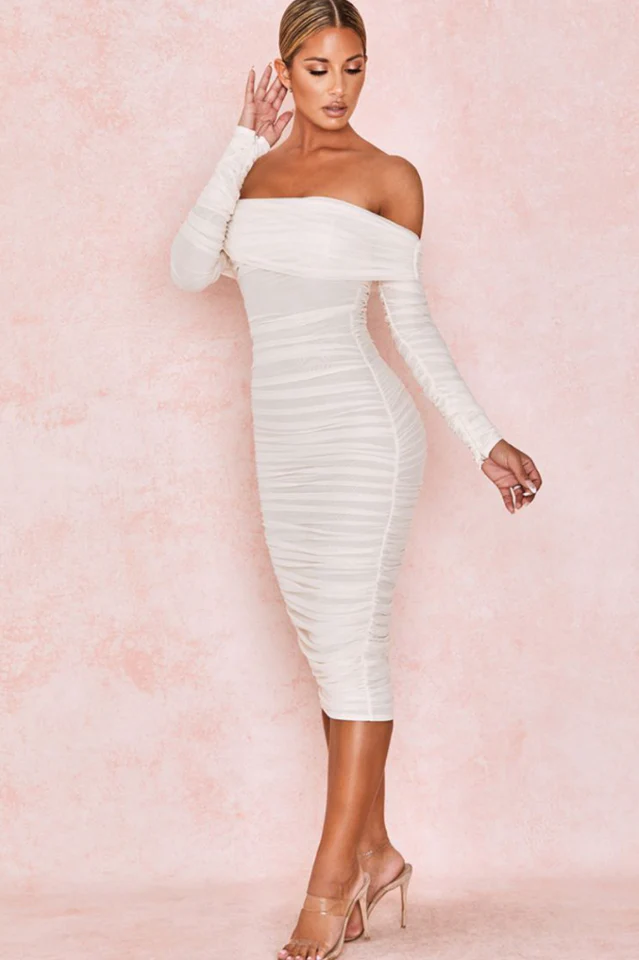 Ruched Off Shoulder Midi Dress - Image 5
