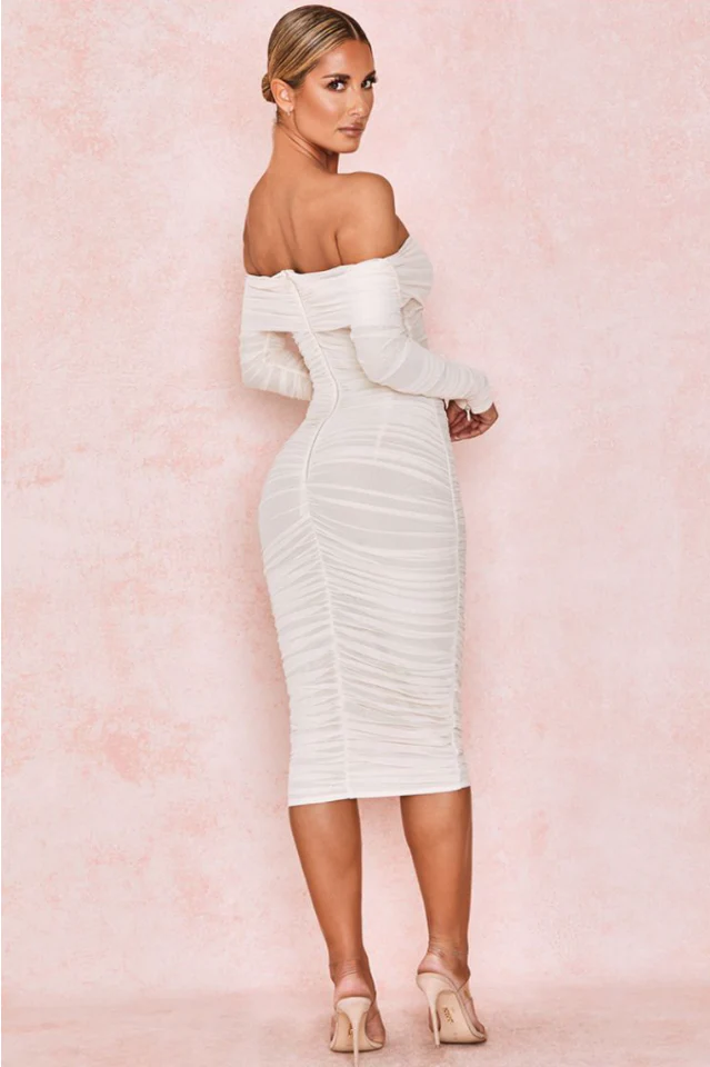 Ruched Off Shoulder Midi Dress - Image 7
