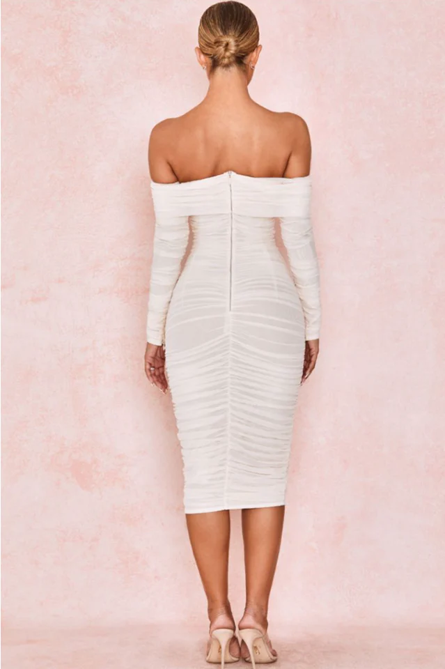 Ruched Off Shoulder Midi Dress - Image 8
