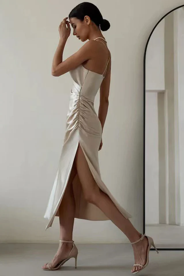 Ruched Trim High Split Cami Midi Dress - Image 2
