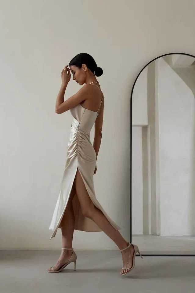 Ruched Trim High Split Cami Midi Dress - Image 3