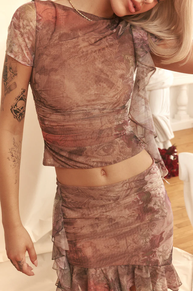 Ruffle Print Top + Asymmetric Mini Skirt Set - Image 9