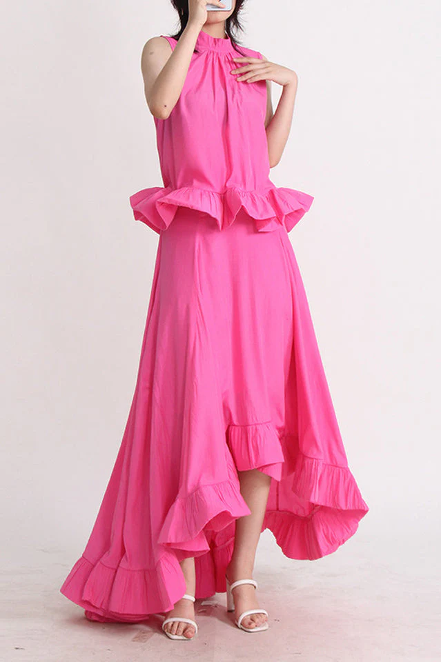 Ruffled Waist Halter Top + Maxi Skirt Set - Image 2