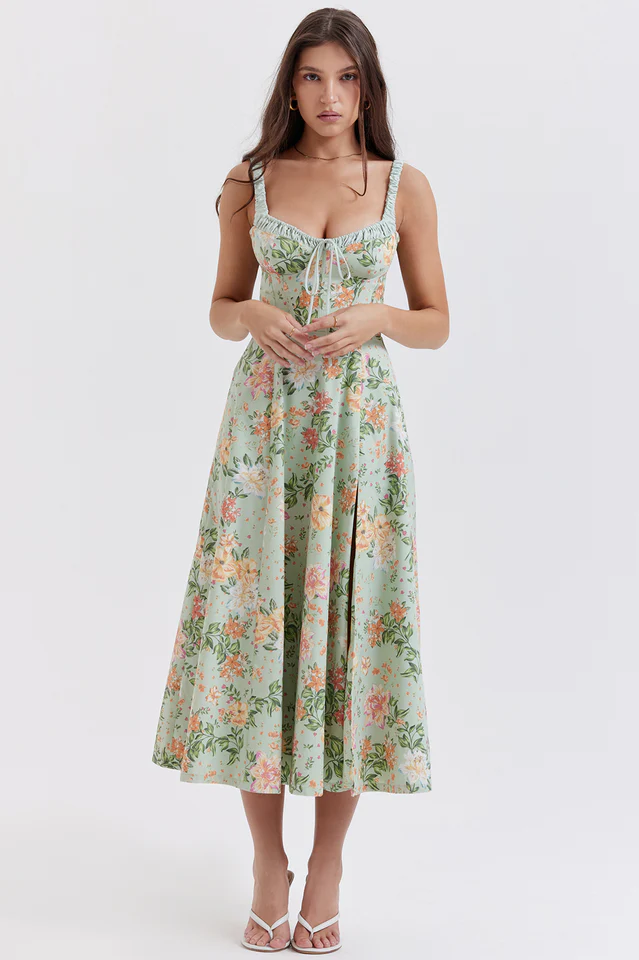 Sabrina Light Jade Print Bustier Sundress - Image 2