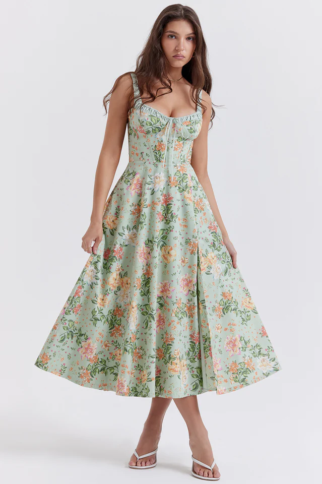 Sabrina Light Jade Print Bustier Sundress - Image 3