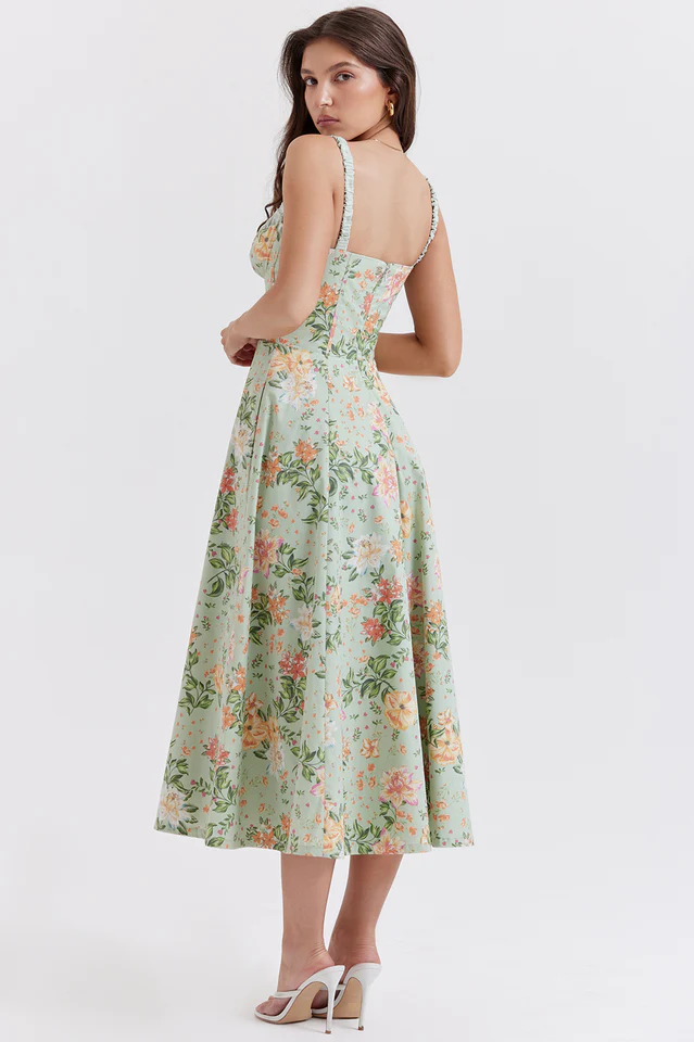 Sabrina Light Jade Print Bustier Sundress - Image 8