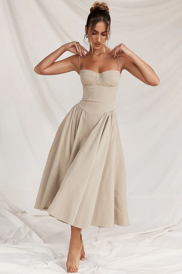 Samaria Taupe Corset Sun Dress - Image 10