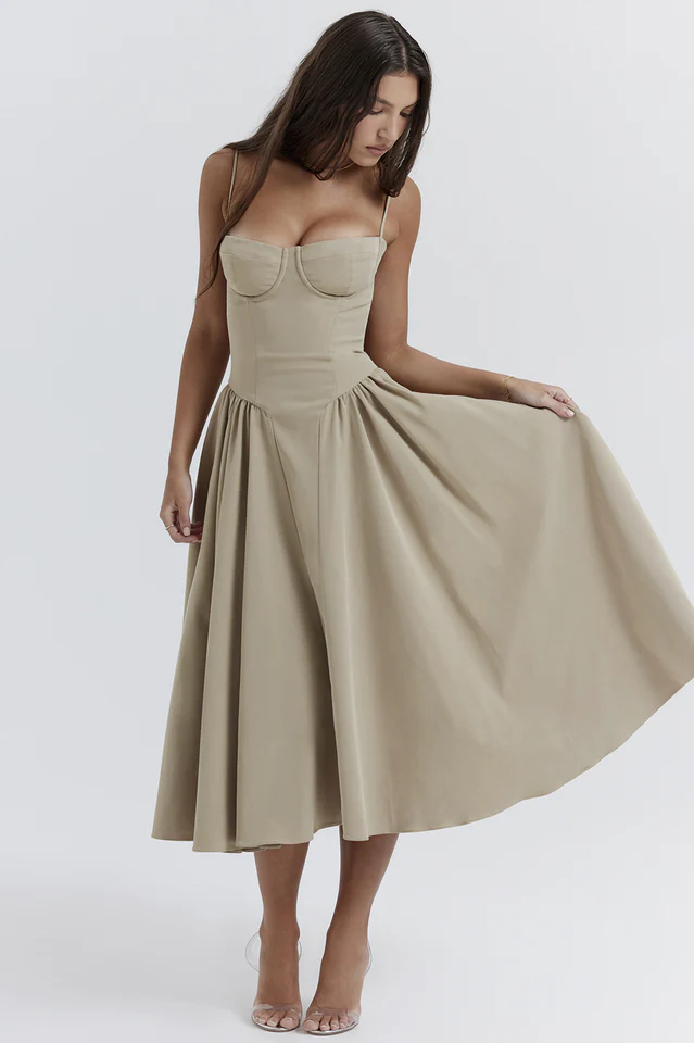 Samaria Taupe Corset Sun Dress - Image 3