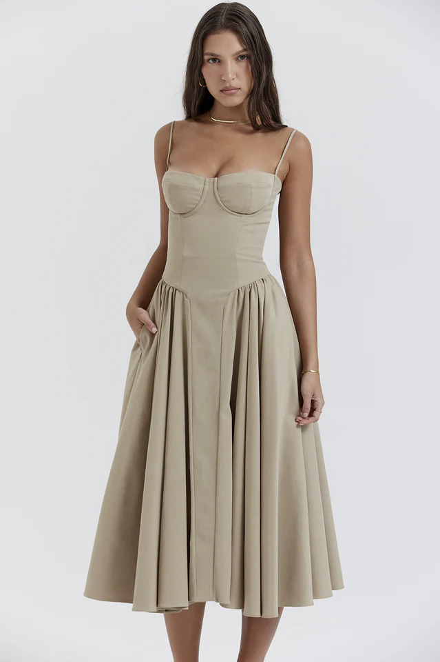 Samaria Taupe Corset Sun Dress - Image 4