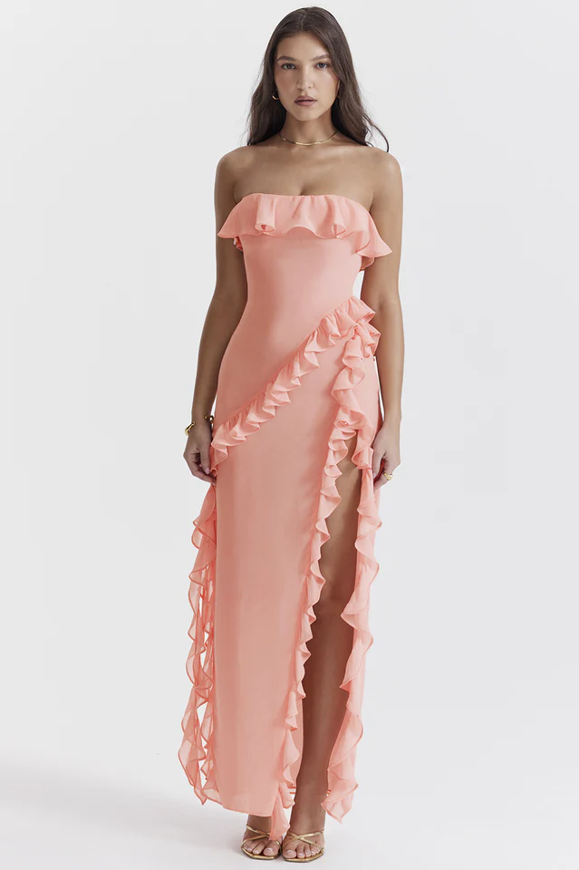Sarina Apricot Ruffle Maxi Dress - Image 3