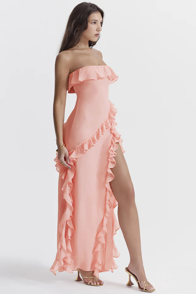 Sarina Apricot Ruffle Maxi Dress - Image 6