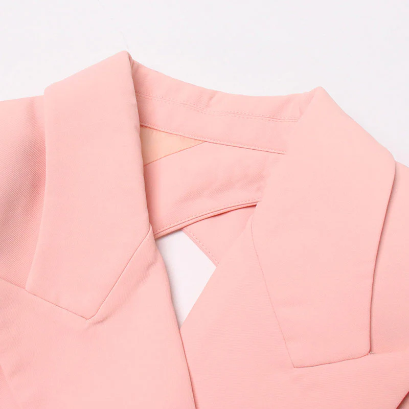 Sassy CutOut Peak Lapel Shoulder Pad Long Sleeve Blazer Bodysuit - Pink - Image 4