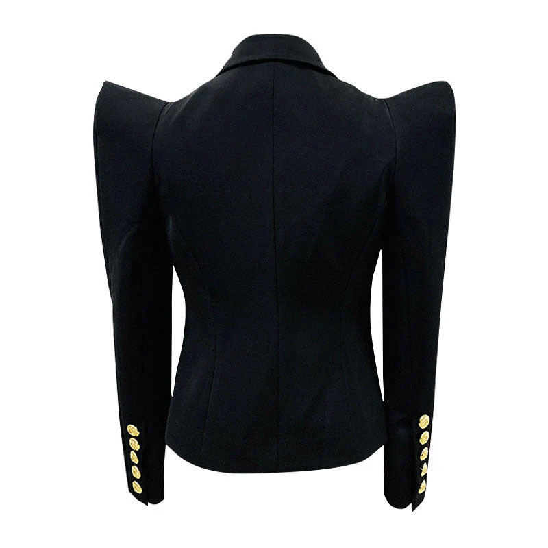 Sassy Power Shoulder Peak Lapel Long Sleeve Tailored Blazer - Image 2