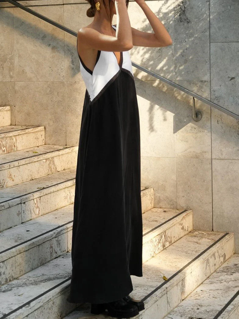 Satin Contrast Trim Long Dress - Image 10