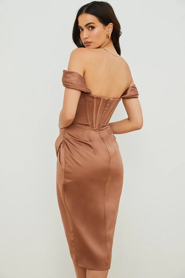 Satin Off Shoulder Dress - Image 23