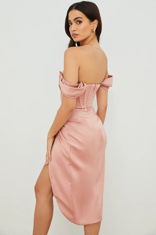 Satin Off Shoulder Dress - Image 28