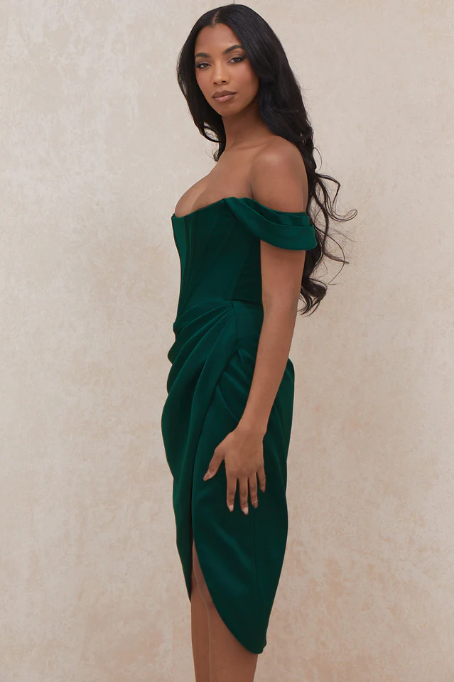 Satin Off Shoulder Dress - Image 6