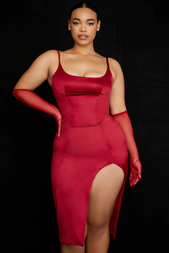 Satin Pleated Corset Midi Dress - Image 42