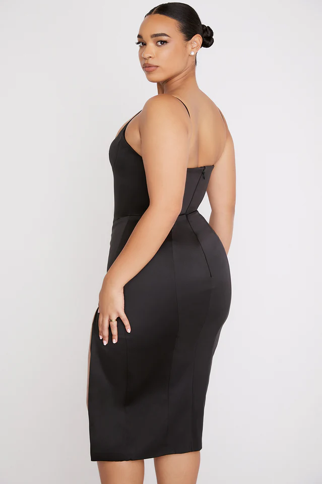 Satin Pleated Corset Midi Dress - Image 48