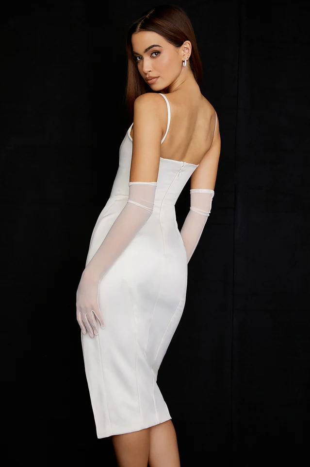 Satin Pleated Corset Midi Dress - Image 8