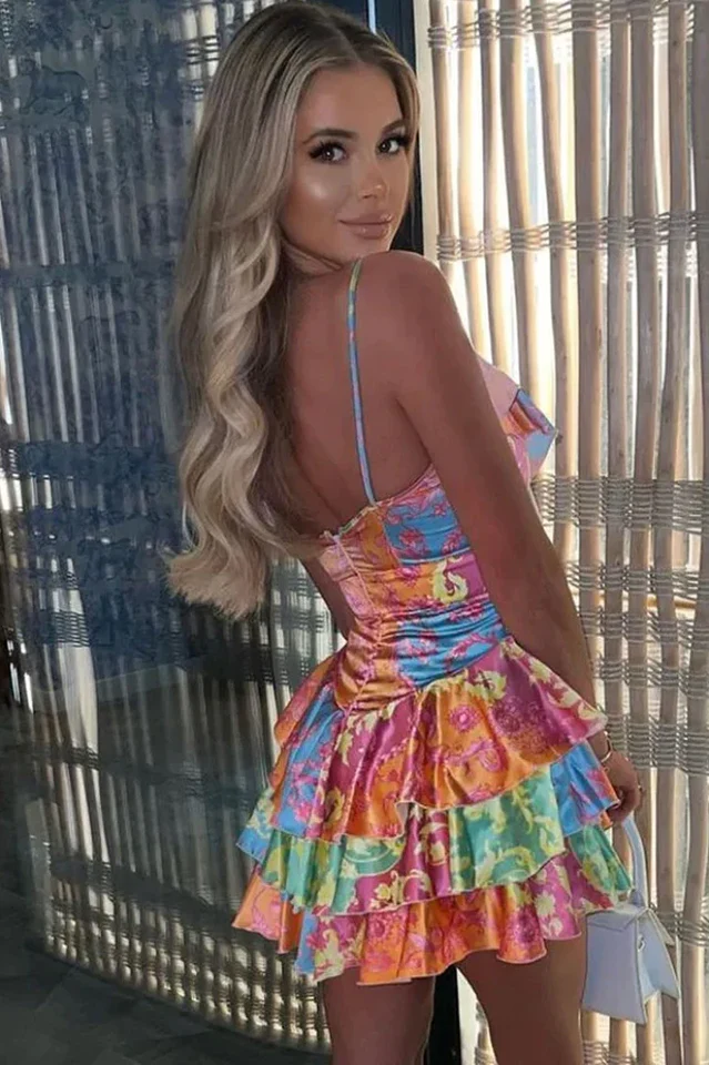Satin Ruffle V Neck Tiered MIni Sundress - Image 4