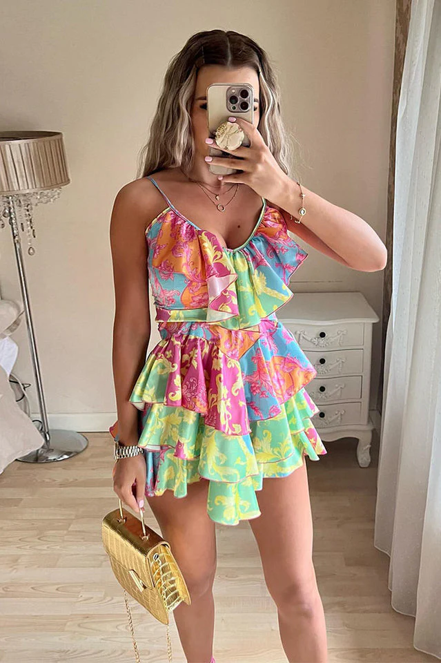 Satin Ruffle V Neck Tiered MIni Sundress - Image 8