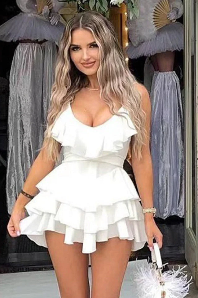 Satin Ruffle V Neck Tiered MIni Sundress - Image 9