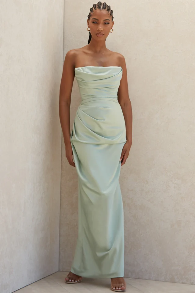 Satin Strapless Corset Maxi Dress - Image 16