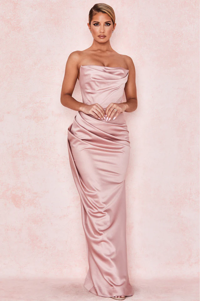 Satin Strapless Corset Maxi Dress - Image 6