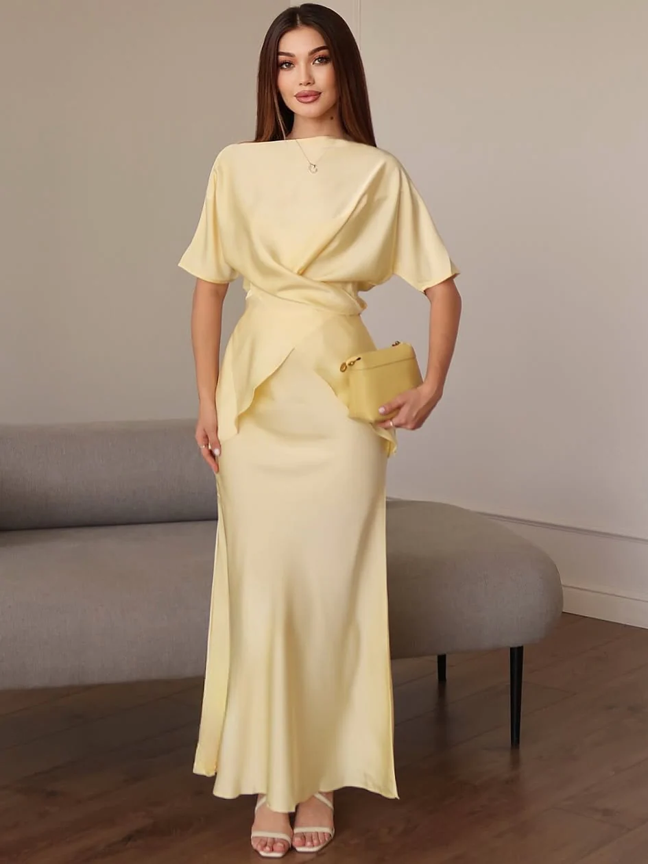 Satin Tie Back Solid Skirt Set - Image 2