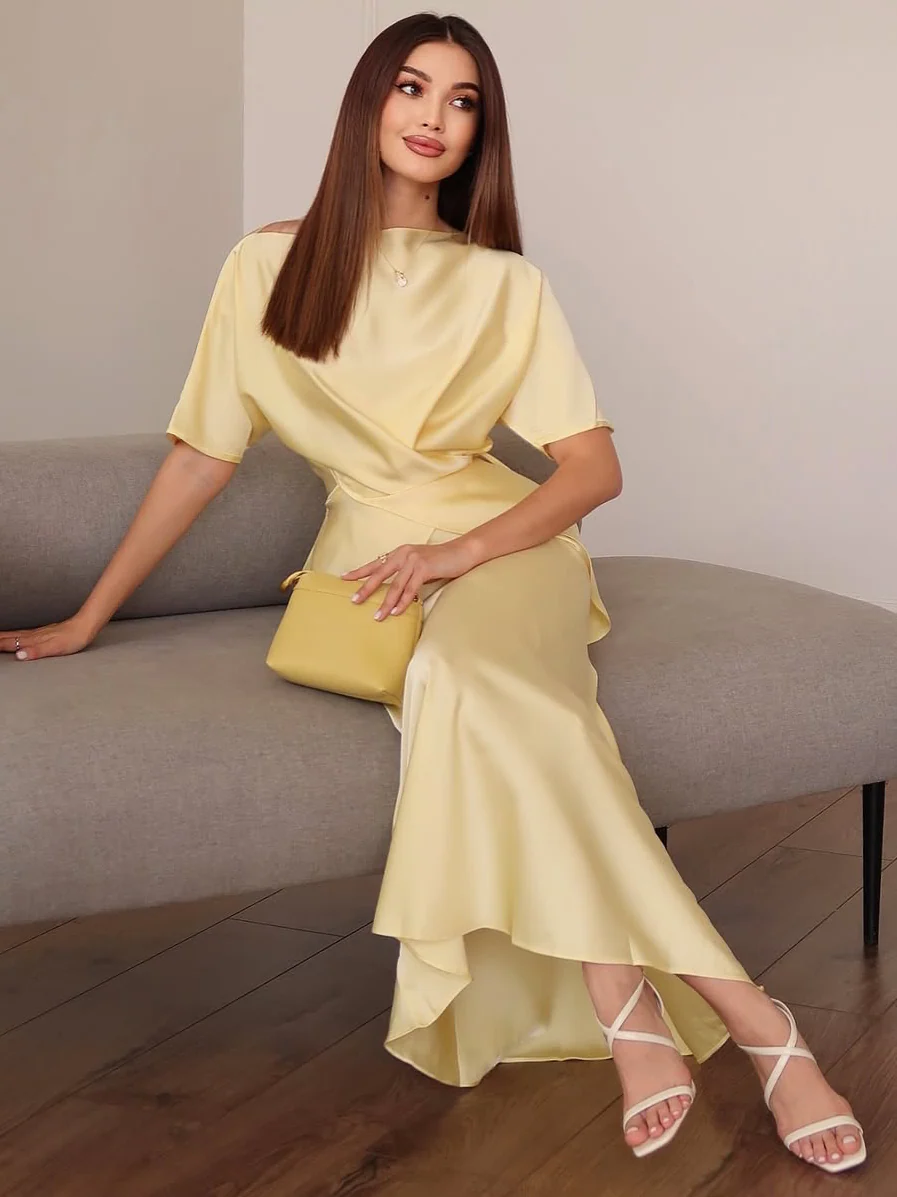 Satin Tie Back Solid Skirt Set - Image 3
