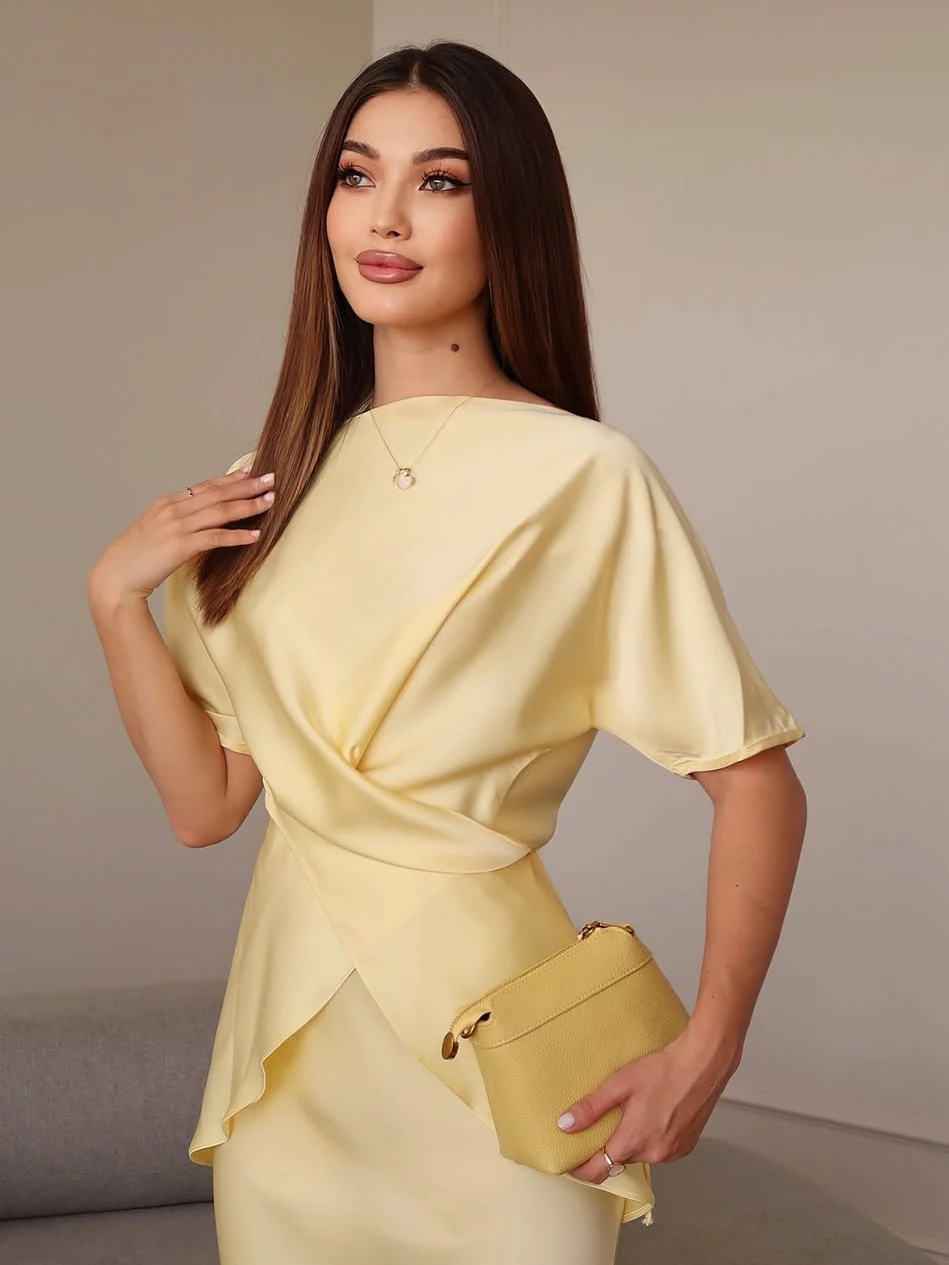 Satin Tie Back Solid Skirt Set - Image 4