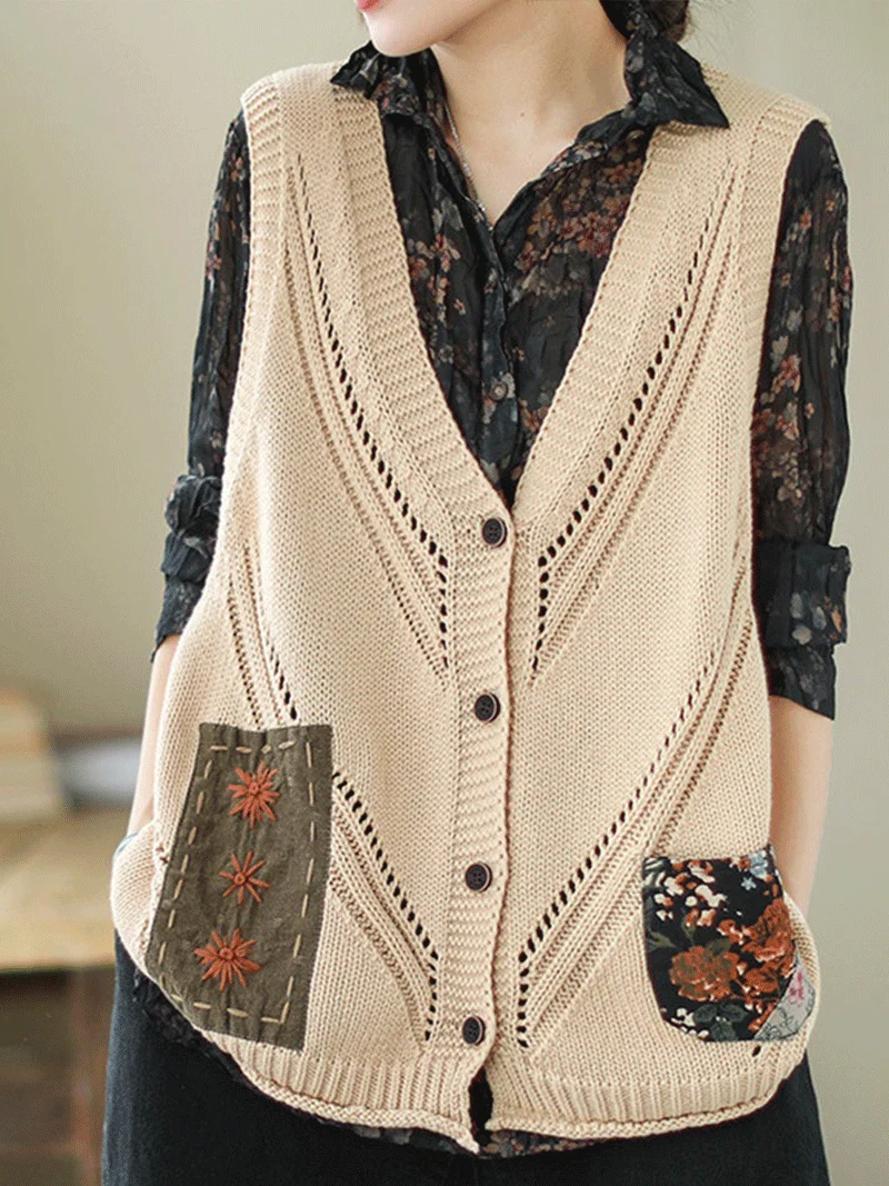 Saturday Night Patch Cotton Knitted Vest Women Sweater Cardigan - Image 3