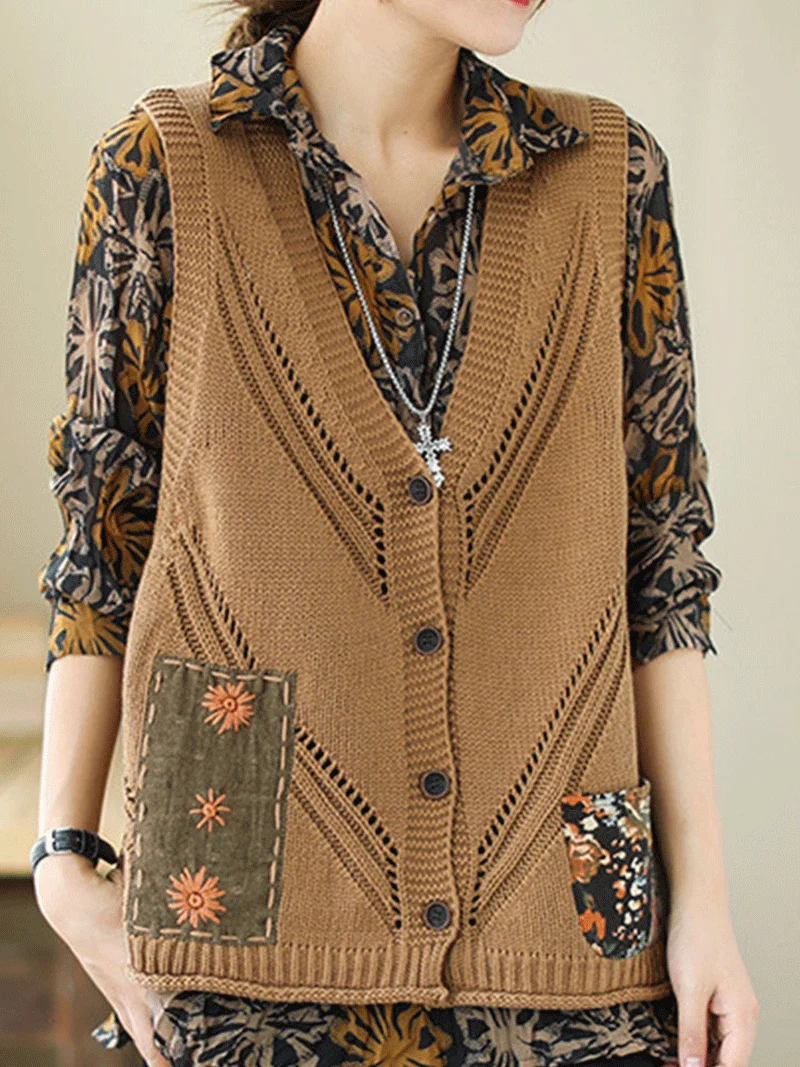 Saturday Night Patch Cotton Knitted Vest Women Sweater Cardigan - Image 4