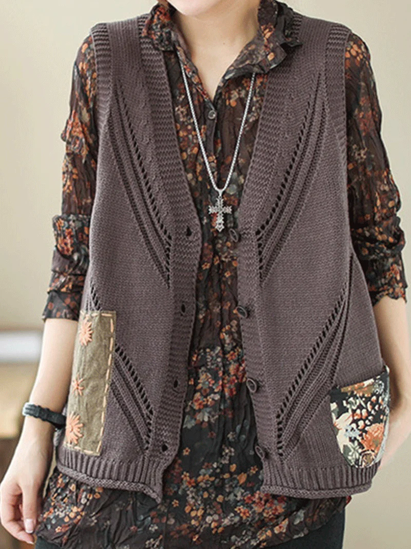Saturday Night Patch Cotton Knitted Vest Women Sweater Cardigan - Image 5