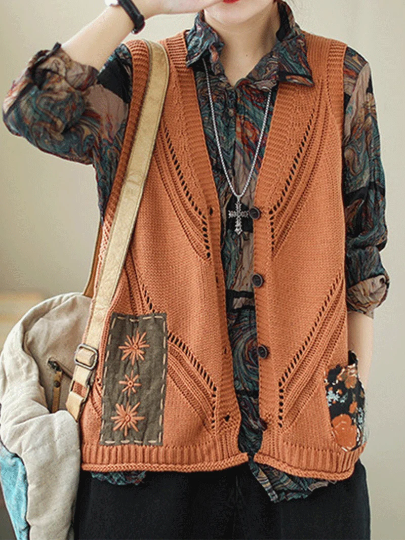 Saturday Night Patch Cotton Knitted Vest Women Sweater Cardigan - Image 6
