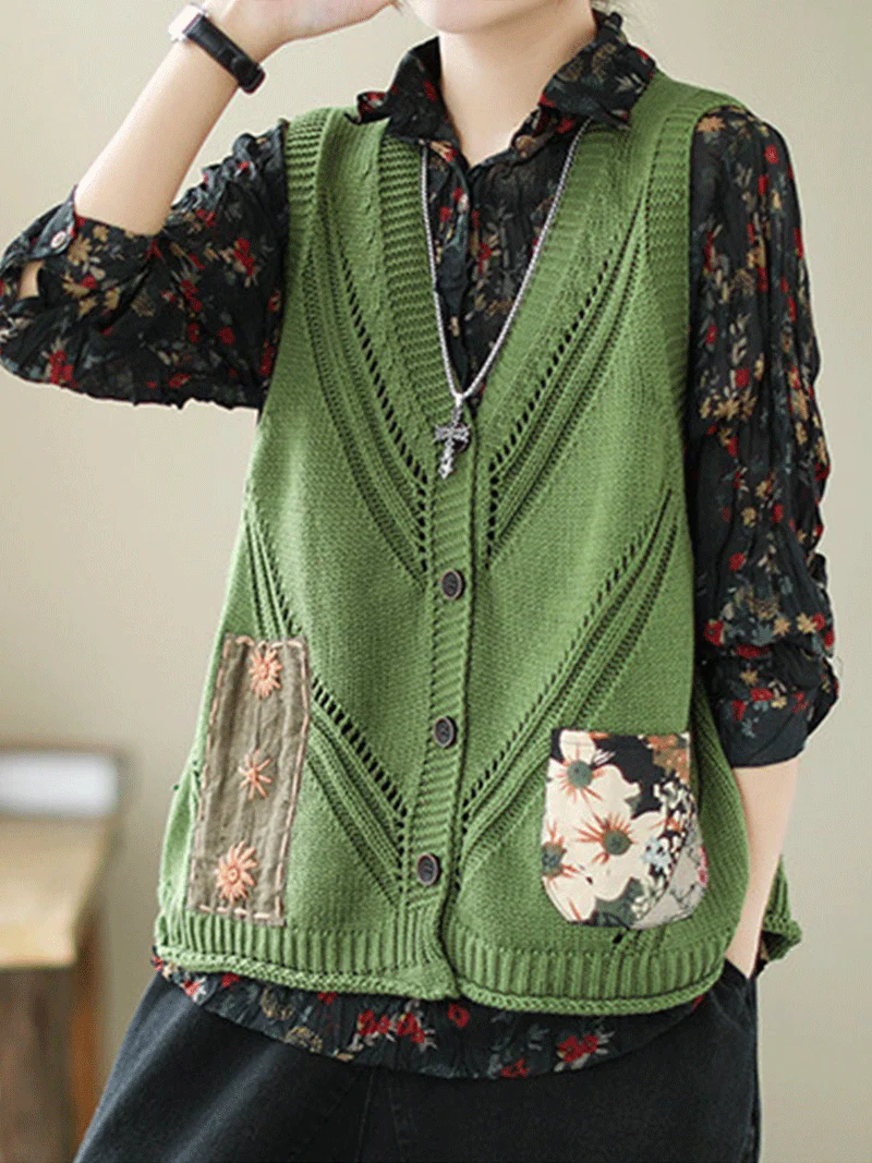 Saturday Night Patch Cotton Knitted Vest Women Sweater Cardigan - Image 7