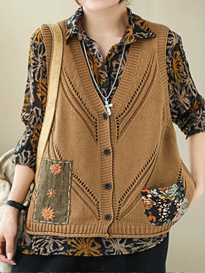 Saturday Night Patch Cotton Knitted Vest Women Sweater Cardigan - Image 8