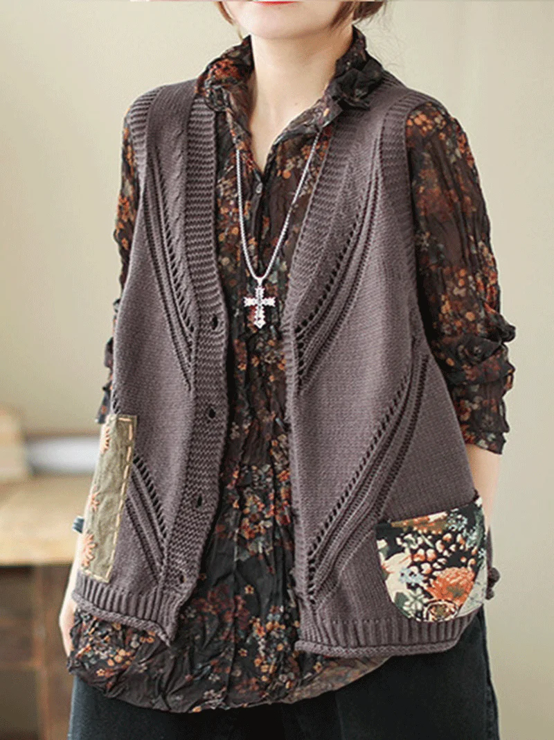 Saturday Night Patch Cotton Knitted Vest Women Sweater Cardigan - Image 9