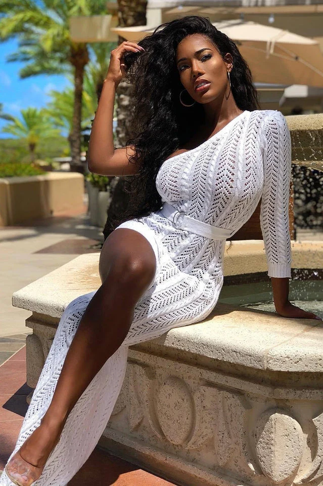 See Through High Split Dress With Belt - Image 20