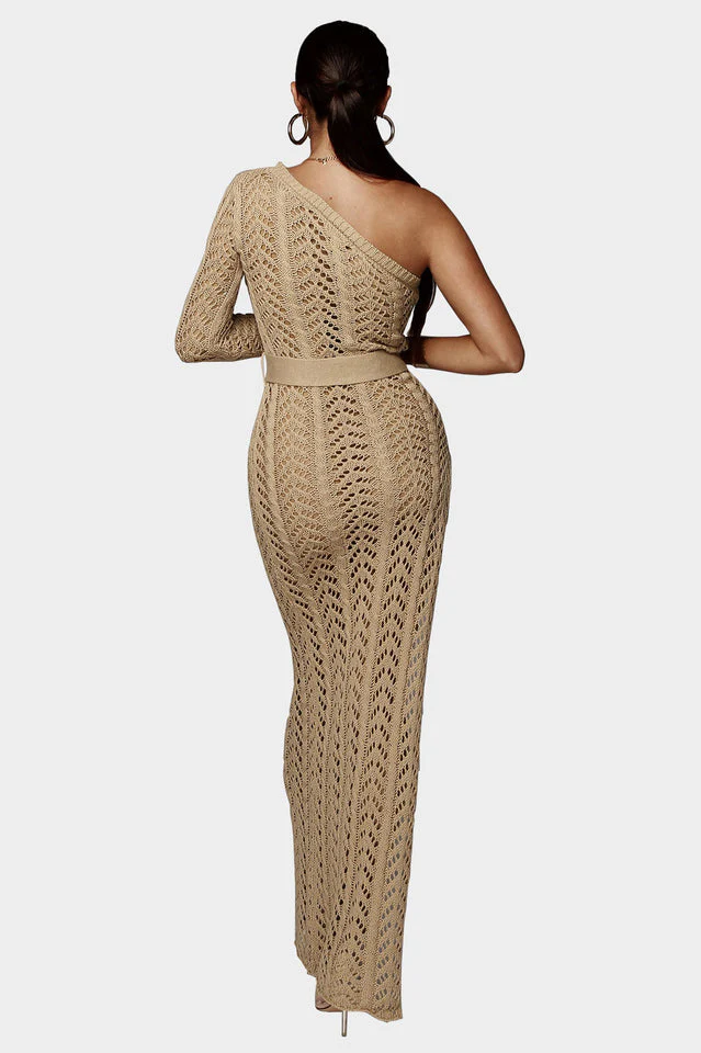See Through High Split Dress With Belt - Image 8
