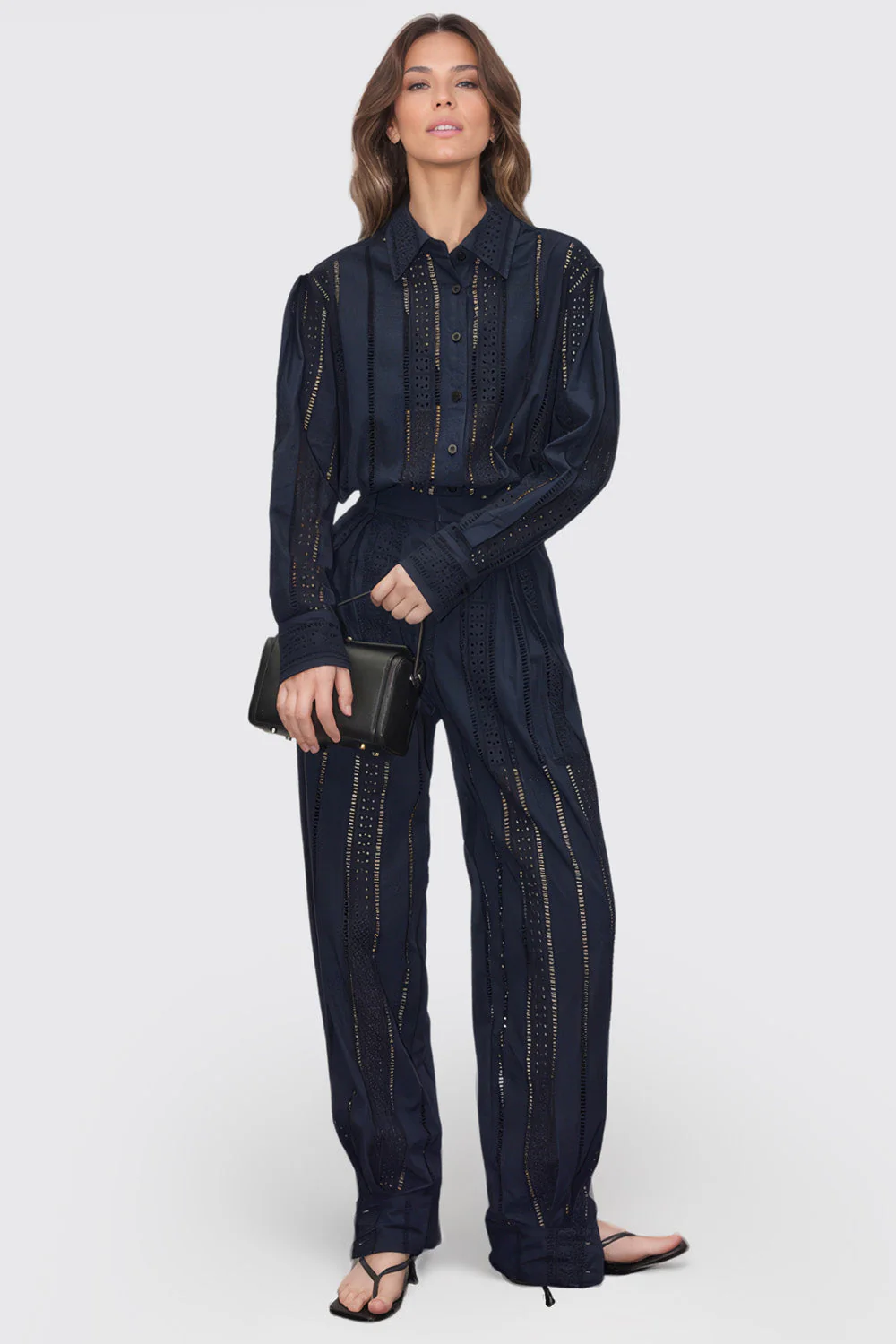 See-Through High Waisted Trousers - Navy Blue - Image 2