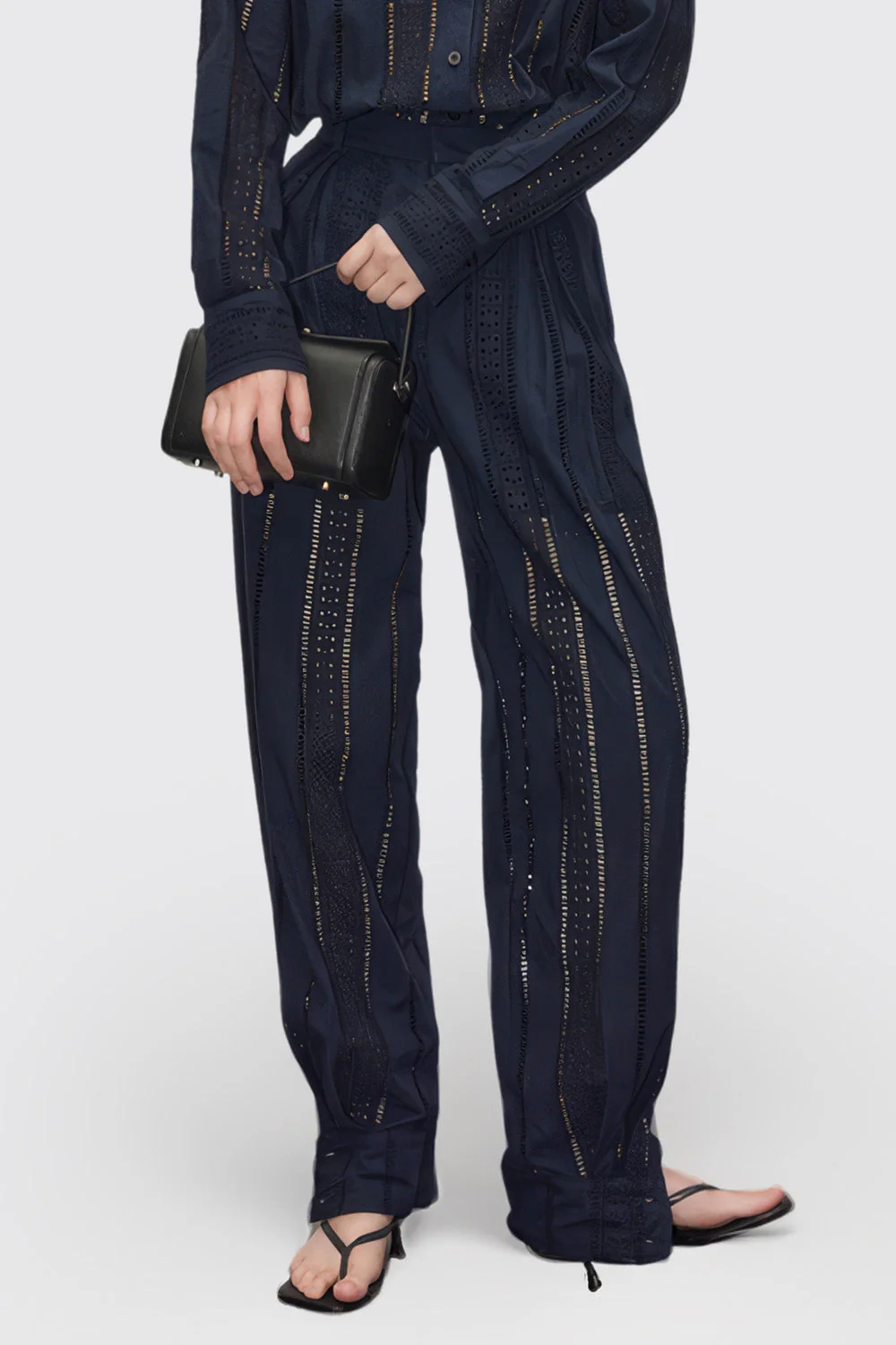 See-Through High Waisted Trousers - Navy Blue - Image 3