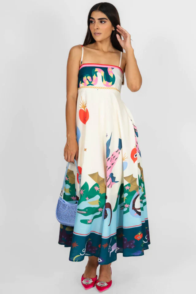 Seeker Folklore-Print Linen Dress - Image 2