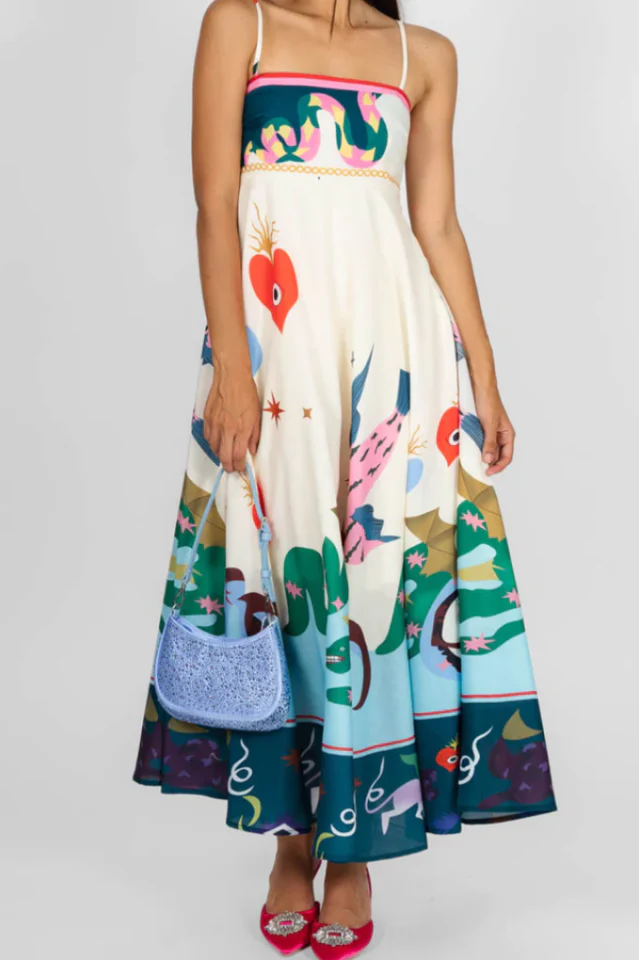 Seeker Folklore-Print Linen Dress - Image 3