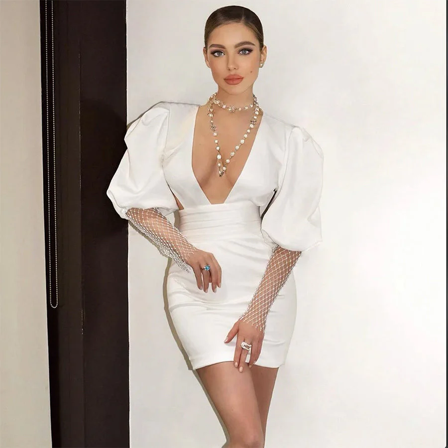 RAELA Backless Mini Dress with BRAIDED SleeveS - Image 3