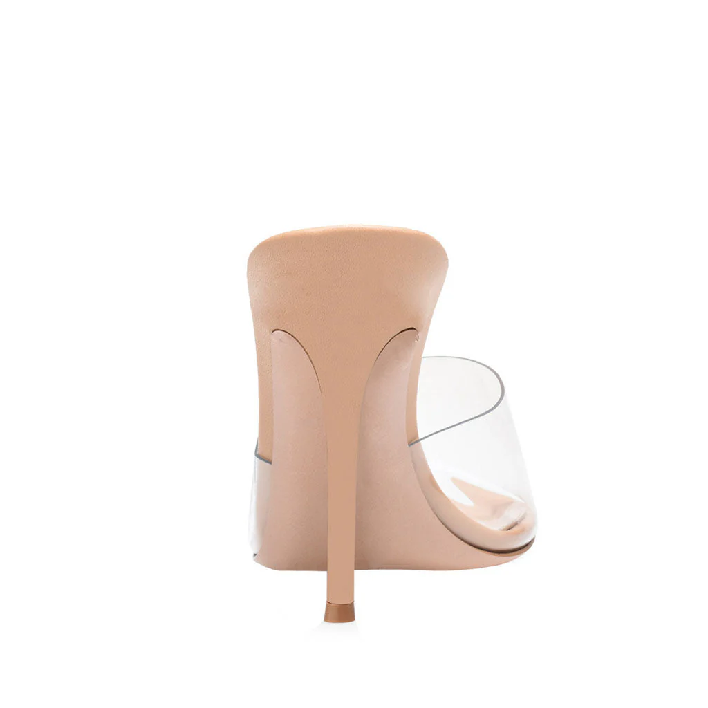 Sensual Clear PVC Pointed Toe Stiletto Mules - Apricot - Image 2