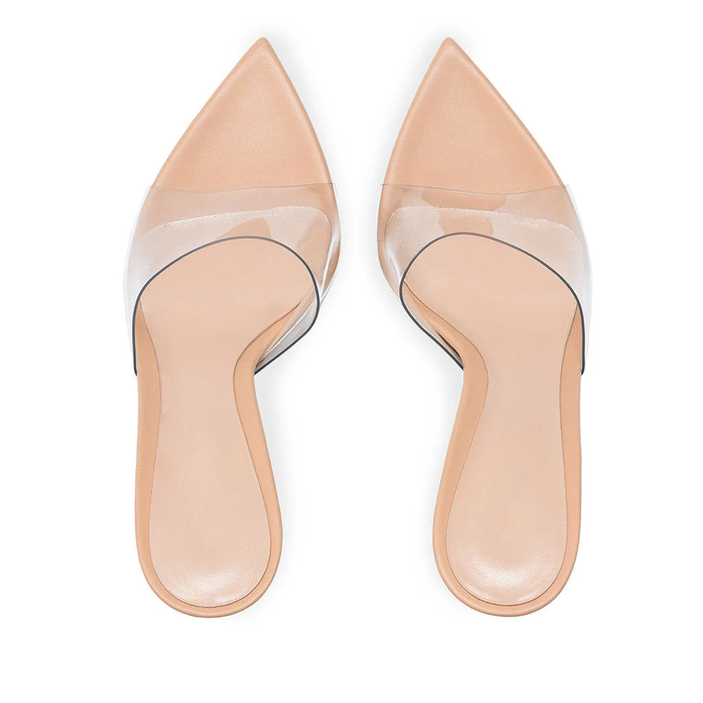 Sensual Clear PVC Pointed Toe Stiletto Mules - Apricot - Image 3